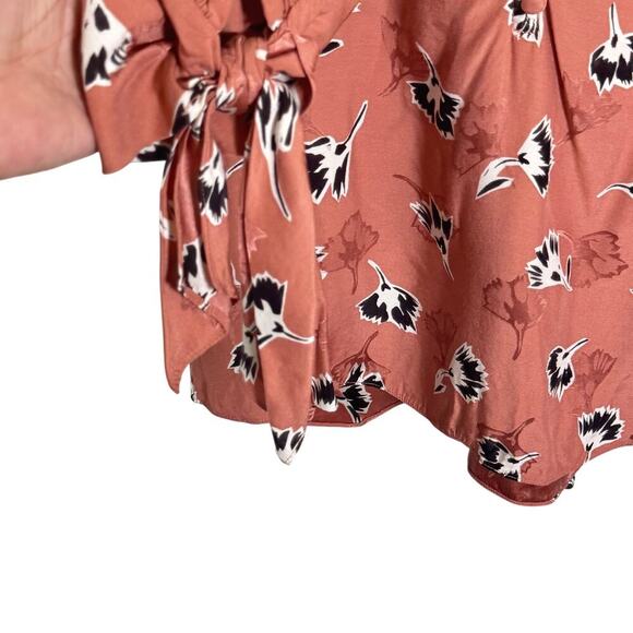 REBECCA TAYLOR Silk Long Sleeve Paintbrush Top Blouse Tied cuffs V-neck Sz 4 - Picture 4 of 11